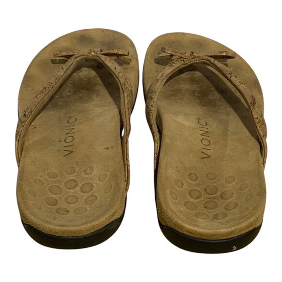 Vionic Bella Bow Flip Flop Sandals Women's Size 6.5 Cork Beige Orthotic Comfort - Picture 8 of 9